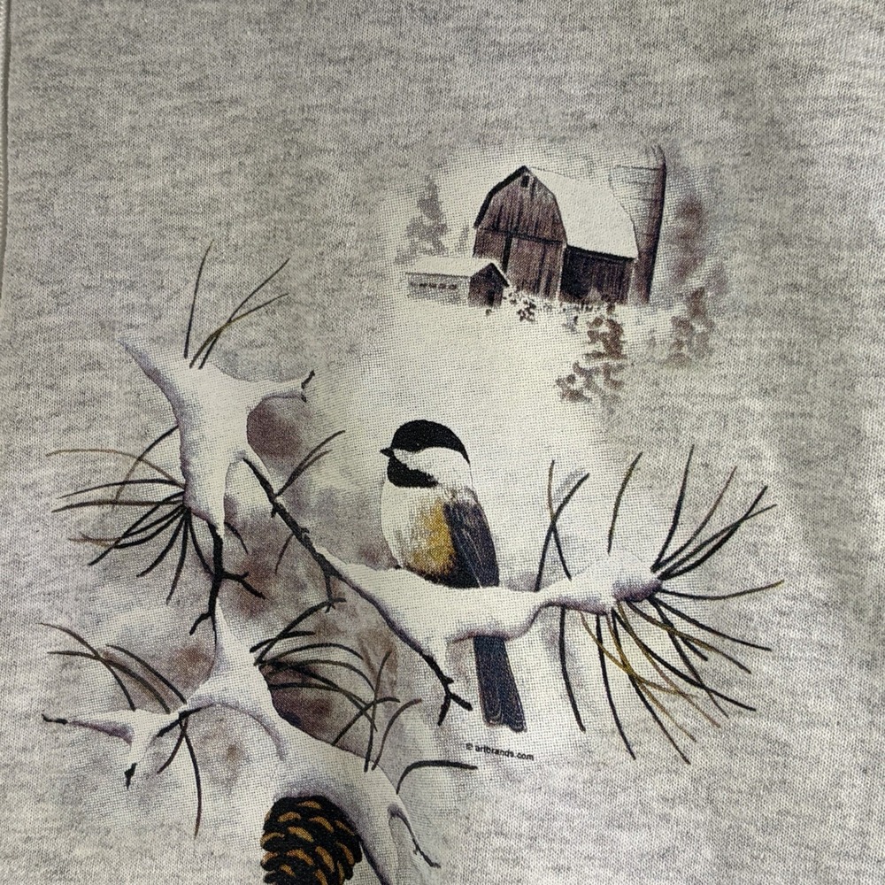 Vintage Chickadee Winter Farm Barn Pinecone 1/4 Zip Sweatshirt Womens Sz M - Picture 3 of 8